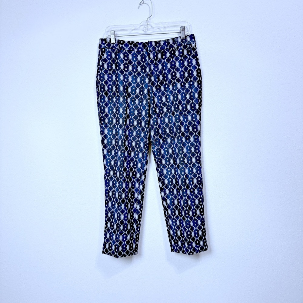 NWT Liverpool Geometric Print Kelsey Slim Fit Trouser Blue White Women 6/28